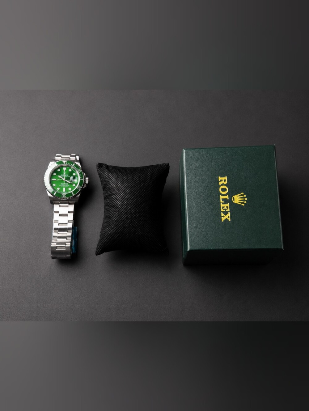 Rolex Men's Watch with Green Dial and Silver Bracelet